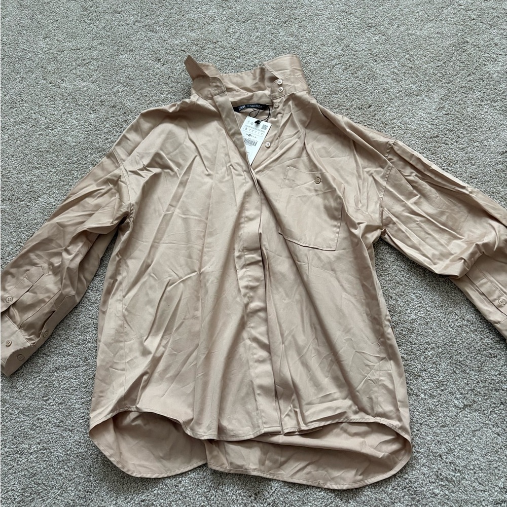 Zara Beige Button-Up Blouse
